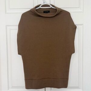 Club Monaco Tan/Brown Short-Sleeve Funnel Neck Knit Top